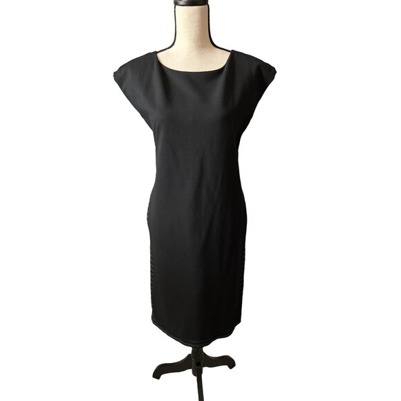 MaxMara Black Sheath Dress Sleeveless Green Side Stripes Side Inlays Size Large - Picture 1 of 11